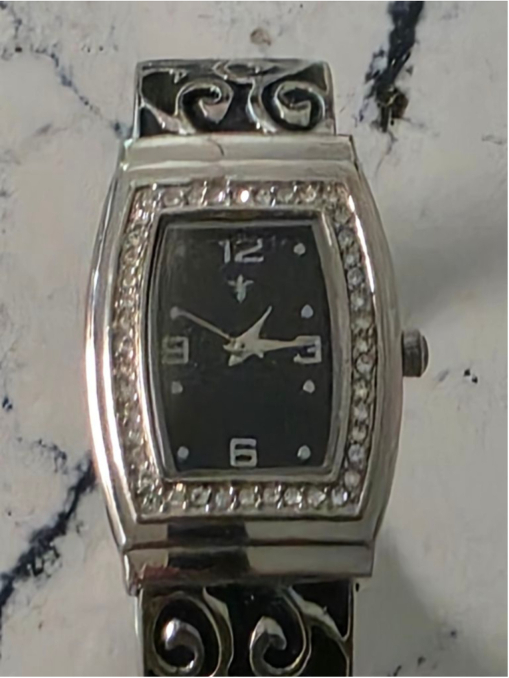 Women's Unbranded Silver & Black Cuff Watch with Rhinestones, One Size